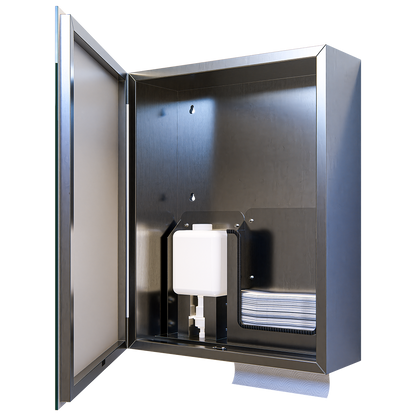 Metlam Integrated Mirror Fronted Cabinet - Integrating Soap Dispenser & Paper Towel Dispenser