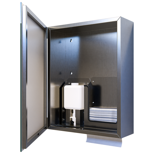 Metlam Integrated Mirror Fronted Cabinet - Integrating Soap Dispenser & Paper Towel Dispenser