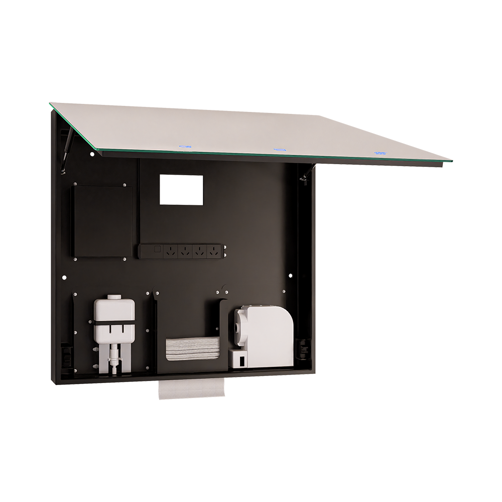 Metlam Integrated Mirror Fronted Cabinet - Integrating Soap Dispenser, Paper Towel & Hand Dryer