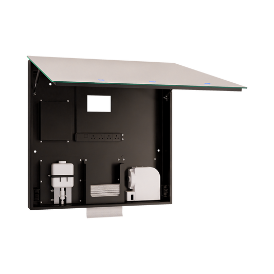 Metlam Integrated Mirror Fronted Cabinet - Integrating Soap Dispenser, Paper Towel & Hand Dryer