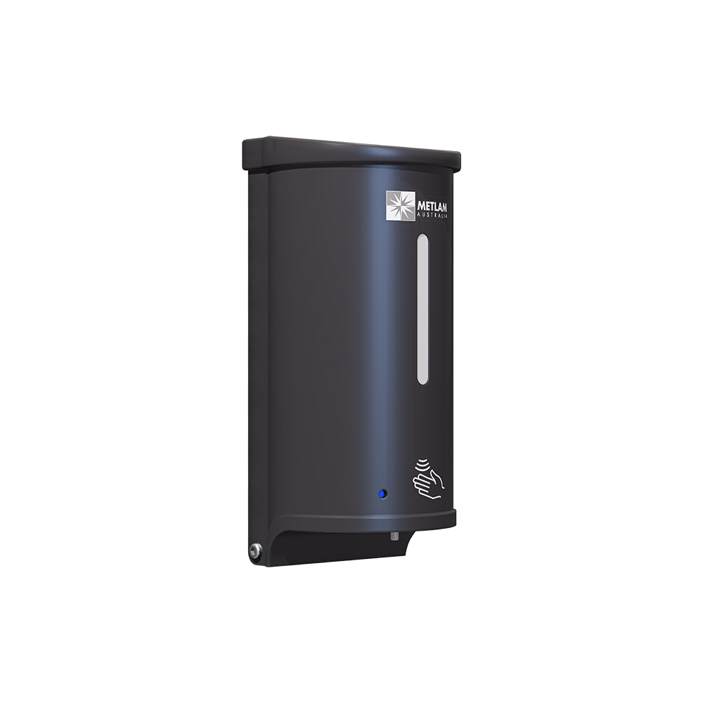 Hygiene Station with White Stand & Black Sanitiser Dispenser - Finish: White Powder Coat & Designer Black