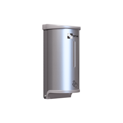 Hygiene Station with White Stand & Stainless Steel Sanitiser Dispenser - Finish: White Powder Coat & Satin Stainless Steel