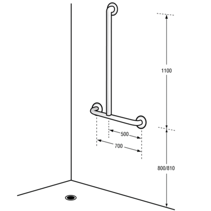 Bariatric Offset Flush Mount Shower Left Hand Grab Rail – 1100mm x 700mm, Satin Stainless Steel
