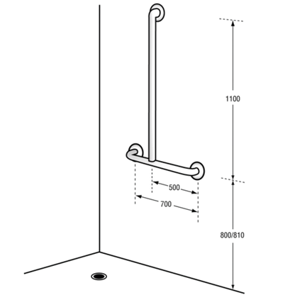 Offset Flush LH Mount Shower Grab Rail Kit - Compr: MLR107_MKII & ML_HSK_CHROME