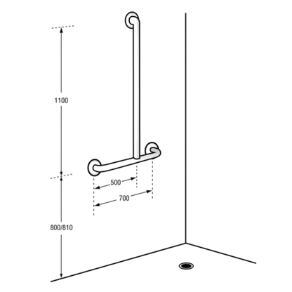 Bariatric Offset Flush Mount Shower Right Hand Grab Rail – 1100mm x 700mm, Satin Stainless Steel