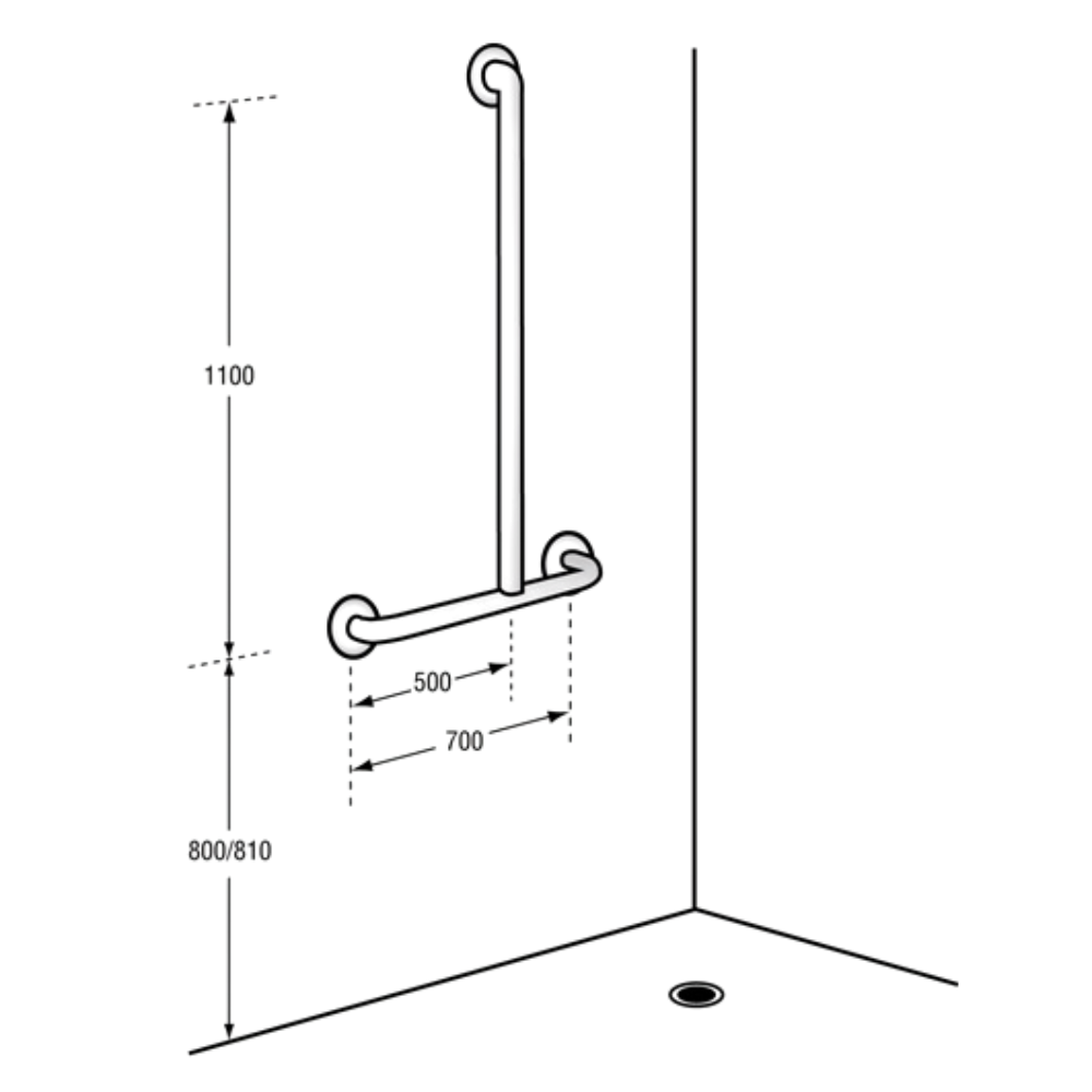 Offset Flush LH Mount Shower Grab Rail Kit - Compr: MLR108_MKII_DESIGNER & ML_HSK_DESIGNER