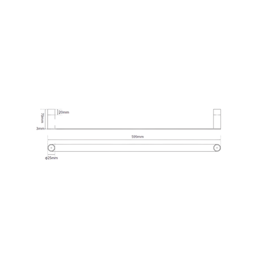 Parker: Single Towel Rail, 600mm Polished Stainless Steel