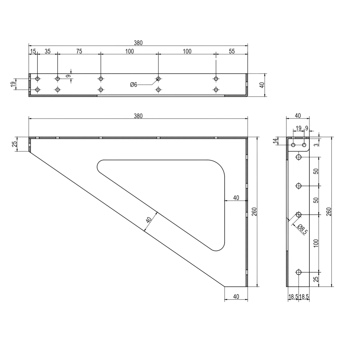 Wall Mount Bench Seat Bracket - Silver
