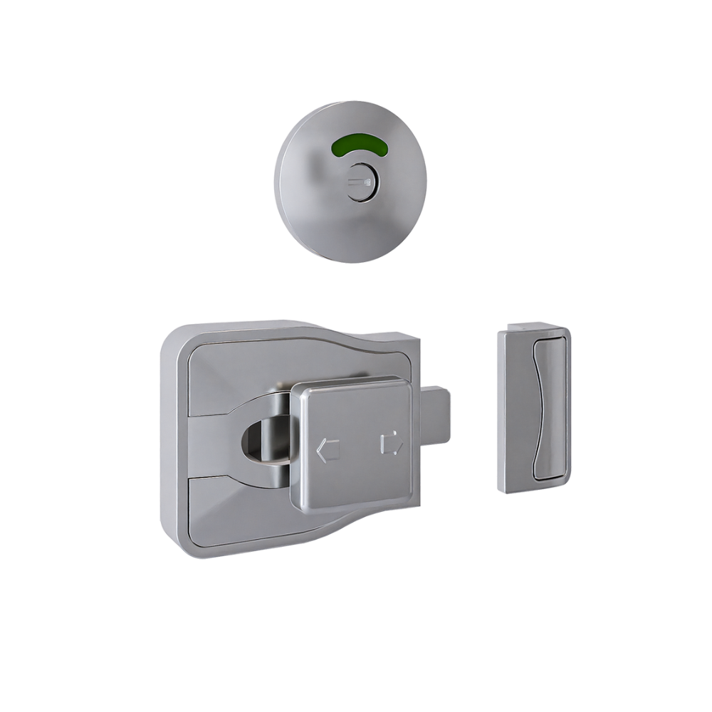 Moda Series Emergency Release Slide Lock and Round Face Indicator Set - Satin Chrome Plate - With Screw Fixings