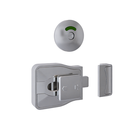 Moda Series Emergency Release Slide Lock and Round Face Indicator Set - Satin Chrome Plate - With Screw Fixings