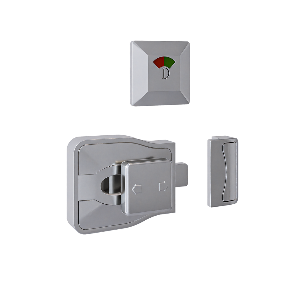 Moda Series Emergency Release Slide Lock and Indicator Set - Satin Chrome Plate - With Screw Fixings