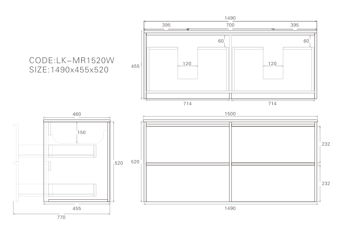 1500mm Ridgewood Wall Hung PVC Cabinet - Mocha White - Cabinet Only