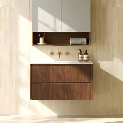 750mm Gladstone Wall Hung Plywood Cabinet - Mocha Oak Woodmatt - Cabinet Only