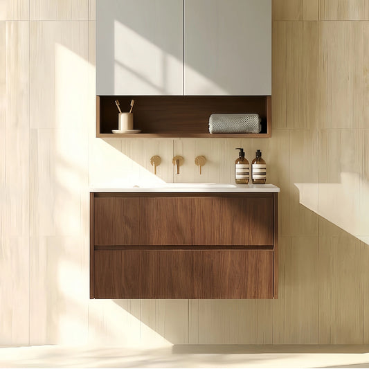 750mm Gladstone Wall Hung Plywood Cabinet - Mocha Oak Woodmatt - Cabinet Only