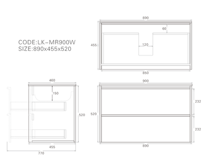900mm Ridgewood Wall Hung Plywood Cabinet - Sandy Oak Woodmatt - Cabinet Only