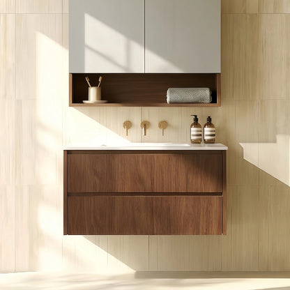 900mm Gladstone Wall Hung Plywood Cabinet - Mocha Oak Woodmatt - Cabinet Only