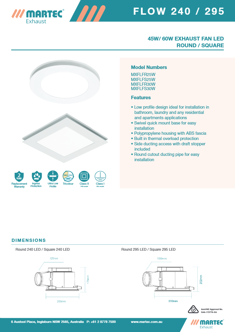 Flow 295 Square Exhaust Fan with Tricolour LED light
