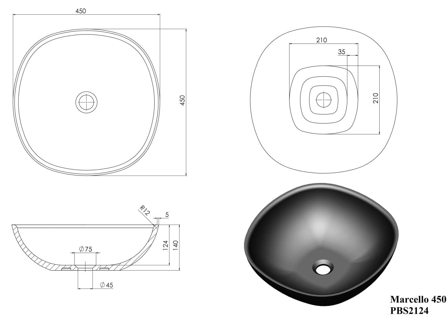 450mm Pietra Bianca - Marcello Above Counter Basins