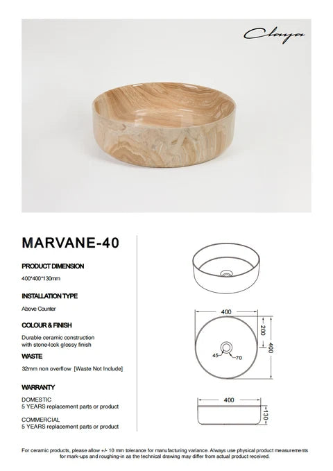 405*405*130mm Stone-look Glossy Finish Above Counter Basin