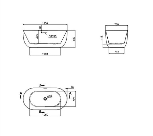 Nora 1500mm Freestanding Bath - Gloss White