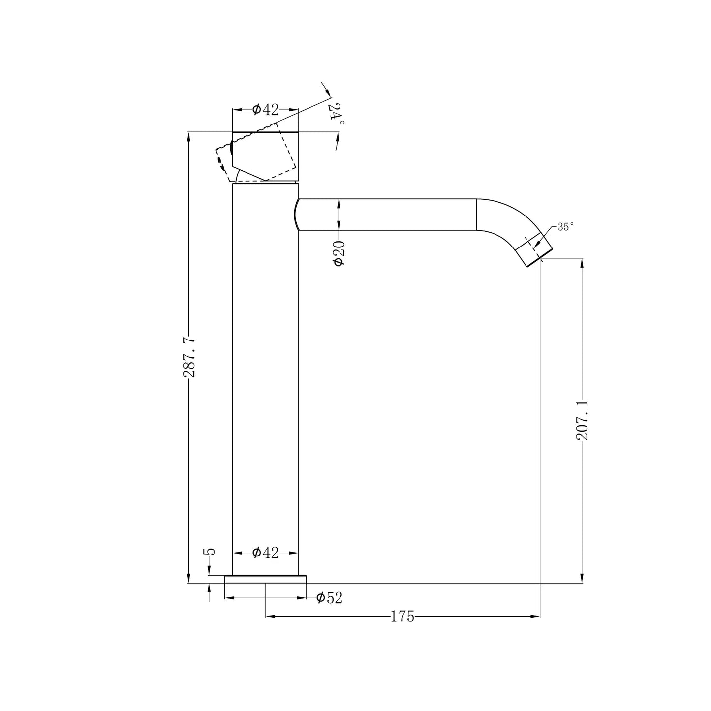 Zen SS316L Tall Basin Mixer Handless Graphite