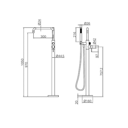 Zen SS316L Freestanding Bath Mixer With Outdoor Shower Hose Brushed Gold