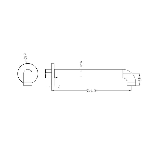 Zen SS316L Round Basin/Bath Spout Only 230mm Graphite