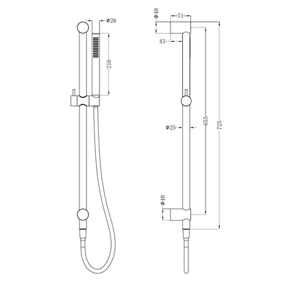 Zen SS316L Shower Rail With Outdoor Shower Hose Brushed Nickel