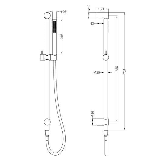 Zen SS316L Shower Rail With Outdoor Shower Hose Brushed Bronze