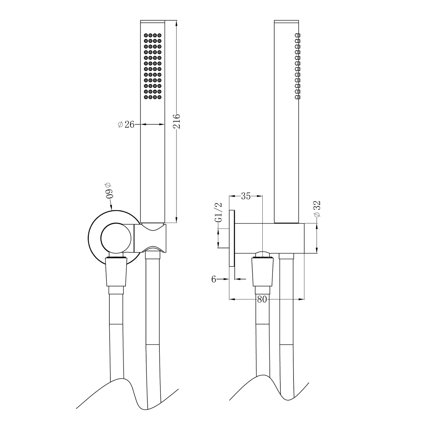 Zen SS316L Shower On Bracket With Outdoor Shower Hose Brushed Nickel