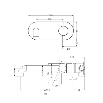 Zen SS316L Wall Basin/Bath Mixer 230mm Spout Graphite