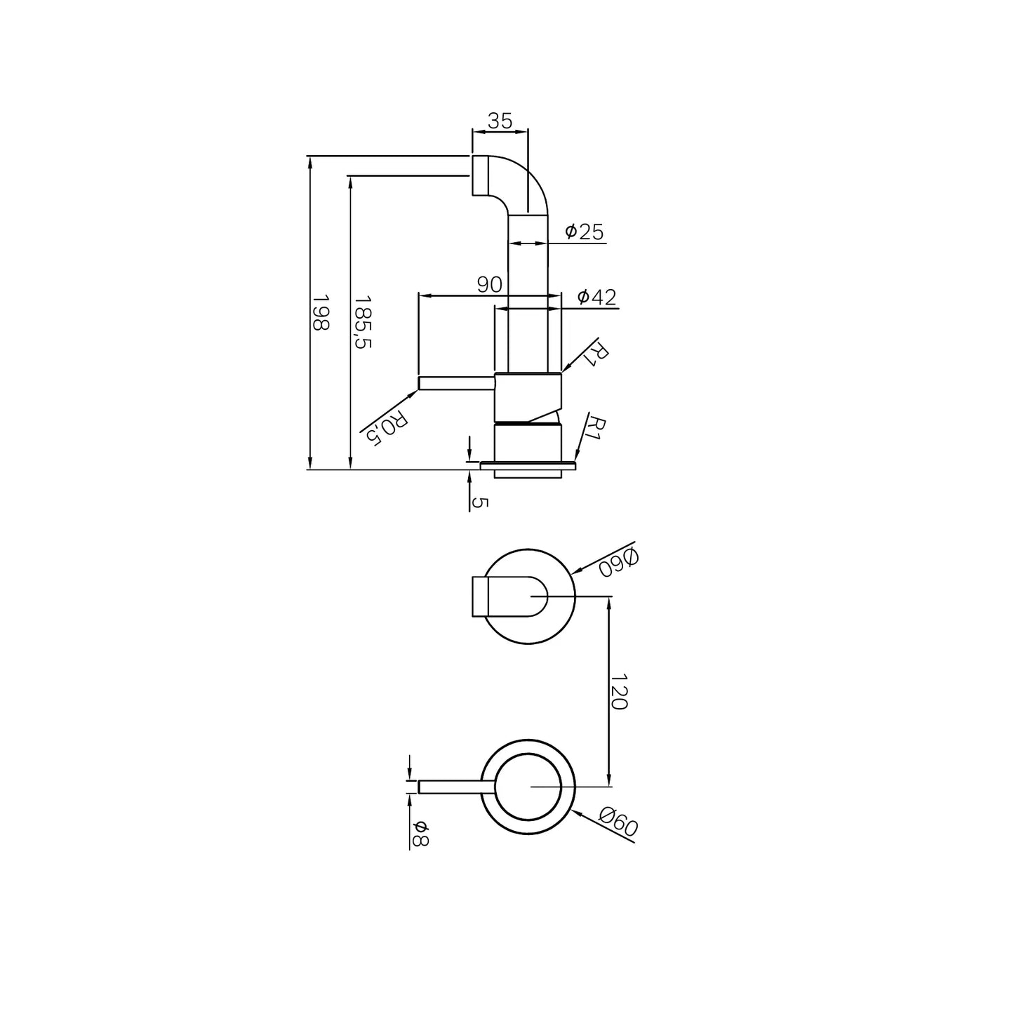 Zen SS316L Wall Basin/Bath Mixer Separate Back Plate 185mm Spout Trim Kits Only Brushed Gold