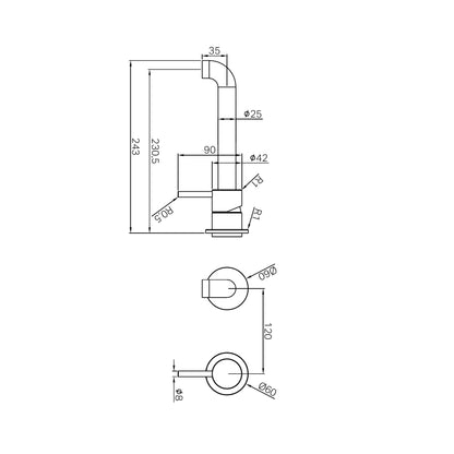Zen SS316L Wall Basin/Bath Mixer Separate Back Plate 230mm Spout Trim Kits Only Brushed Gold