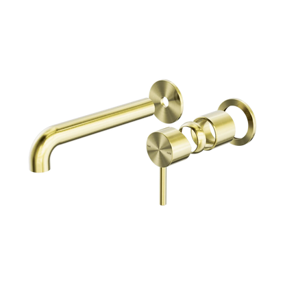Zen SS316L Wall Basin/Bath Mixer Separate Back Plate 185mm Spout Trim Kits Only Brushed Gold