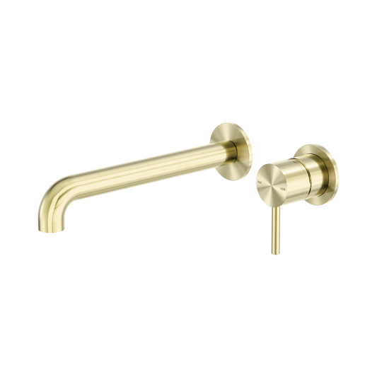 Zen SS316L Wall Basin/Bath Mixer Separate Back Plate 230mm Spout Brushed Gold