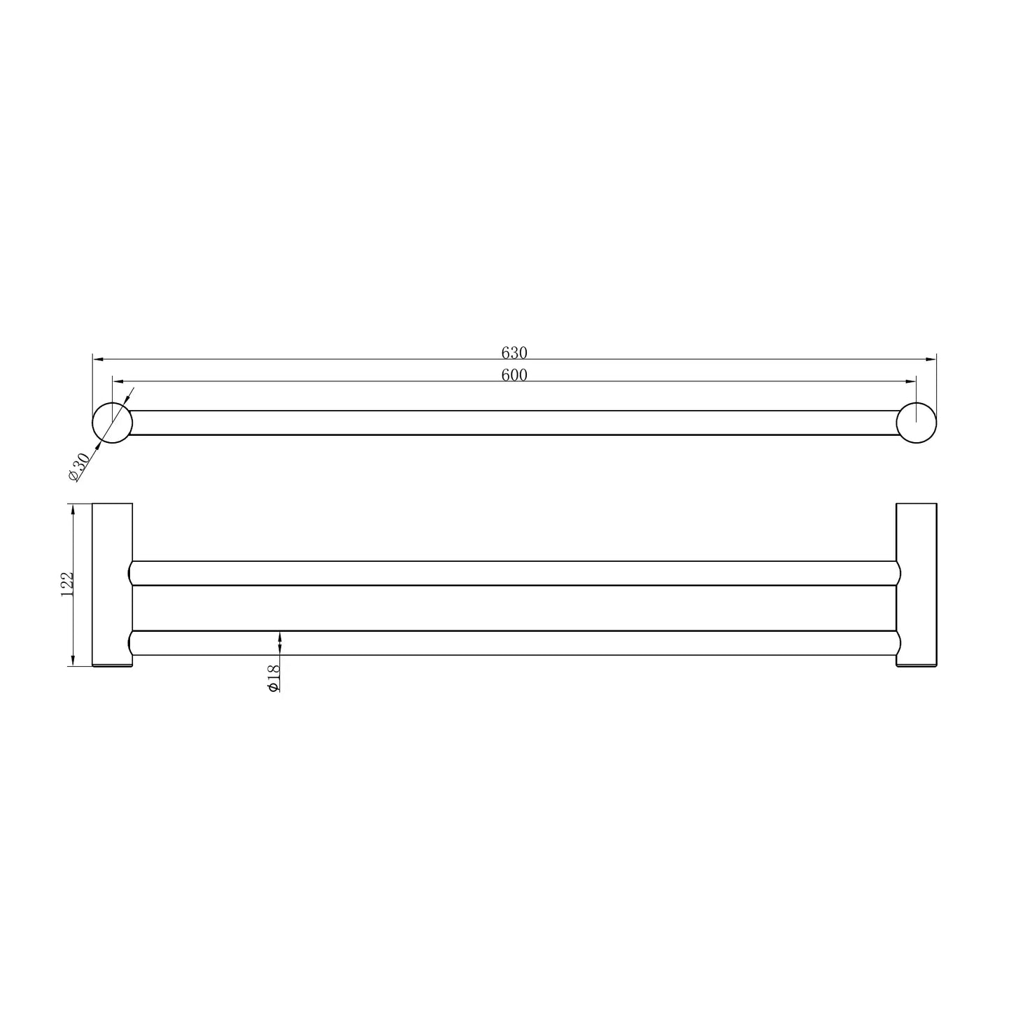 Zen SS316L Double Towel Rail 600mm Brushed Gold