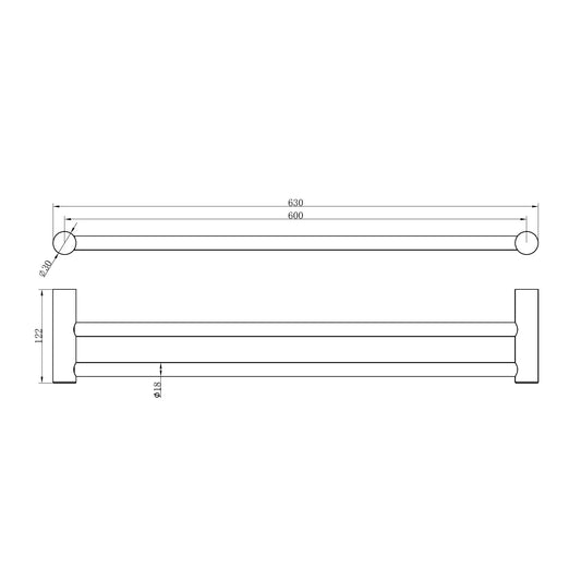 Zen SS316L Double Towel Rail 600mm Graphite