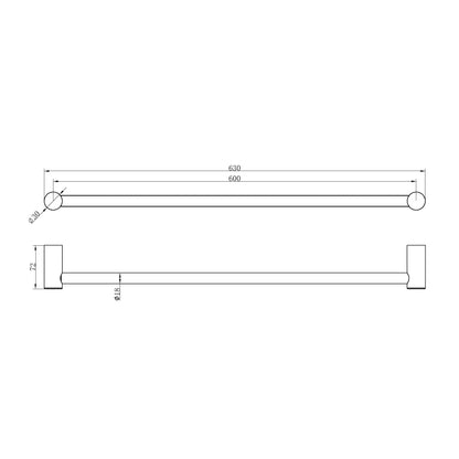Zen SS316L Single Towel Rail 600mm Graphite