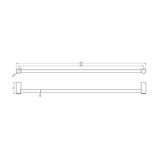 Zen SS316L Single Towel Rail 800mm Brushed Nickel