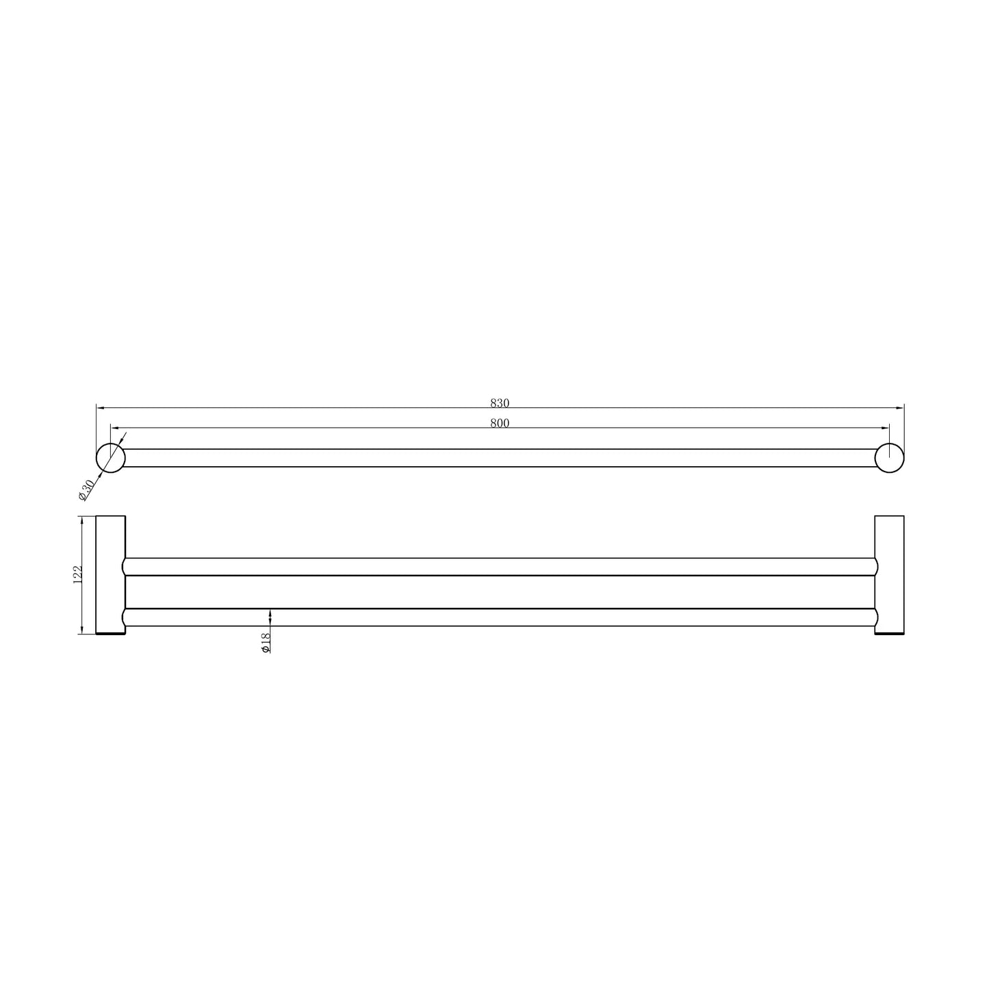 Zen SS316L Double Towel Rail 800mm Brushed Nickel
