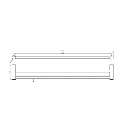 Zen SS316L Double Towel Rail 800mm Graphite