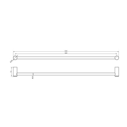 Zen SS316L Single Towel Rail 800mm Graphite