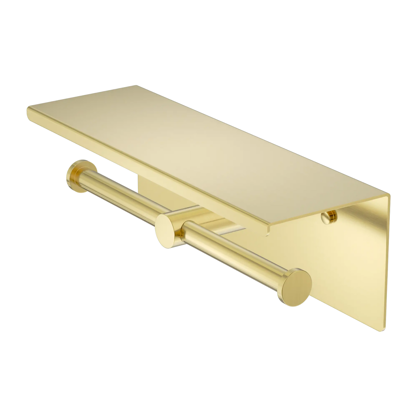 Mecca Double Toilet Roll Holder With Shelf Brushed Gold