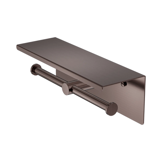Mecca Double Toilet Roll Holder With Shelf Brushed Bronze