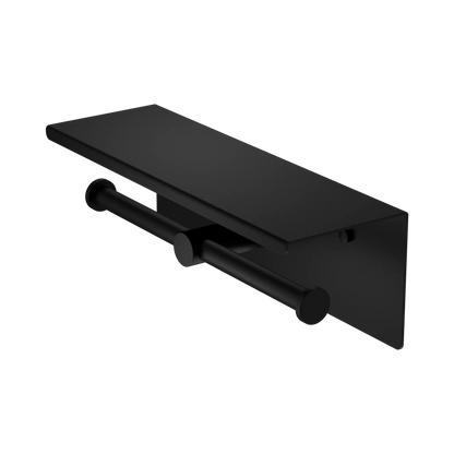 Mecca Double Toilet Roll Holder With Shelf Matte Black
