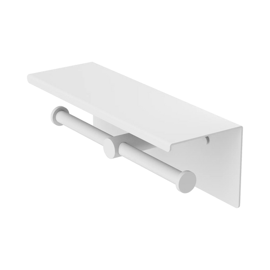 Mecca Double Toilet Roll Holder With Shelf Matte White
