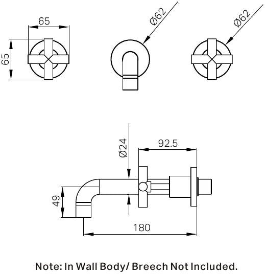 X Plus Wall Basin Set 180mm Brushed Gold