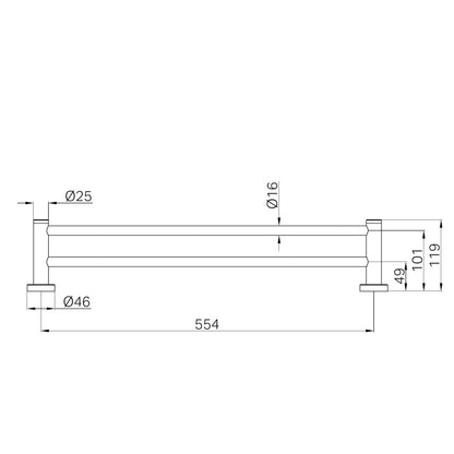 Dolce II Double Towel Rail 600mm Chrome