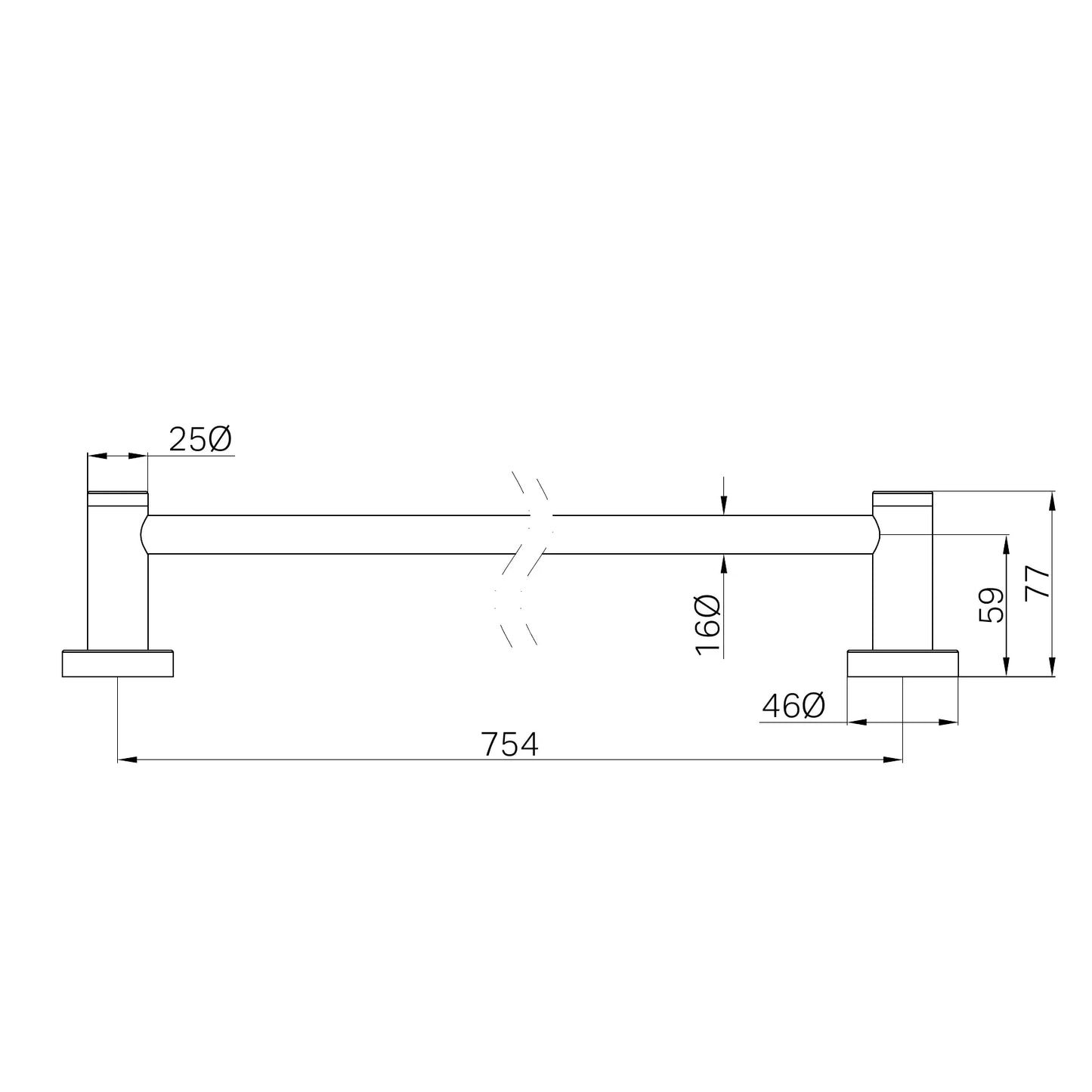 Dolce II Single Towel Rail 800mm Matte Black