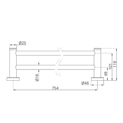 Dolce II Double Towel Rail 800mm Matte Black